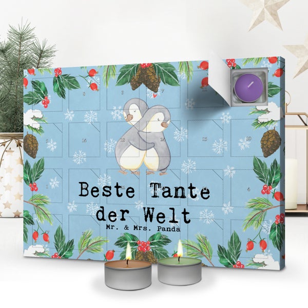Mr. & Mrs. Panda Duftkerzen Adventskalender Pinguin Beste Tante der Welt - Blau Pastell