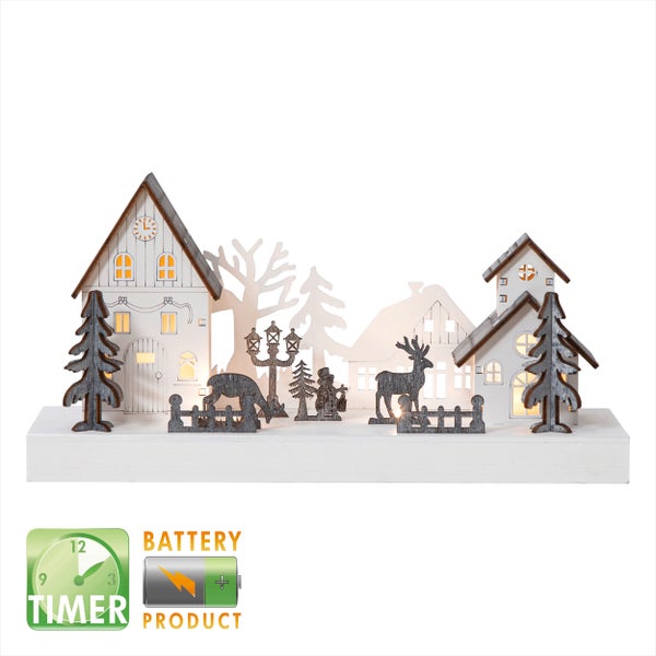 Dekorative Winterdorf-Szene aus Holz mit Beleuchtung