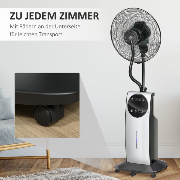 Ventilator mit Wassersprüher und Rollen für einfachen Transport