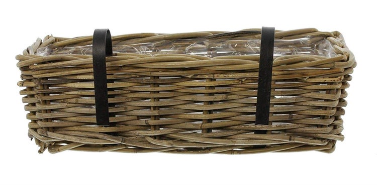Dekoleidenschaft Rattan Pflanzkasten Koboo Grey mittel, grau, Balkonkasten mit Halterung, Blumenkasten für Draußen, Pflanzgefäß