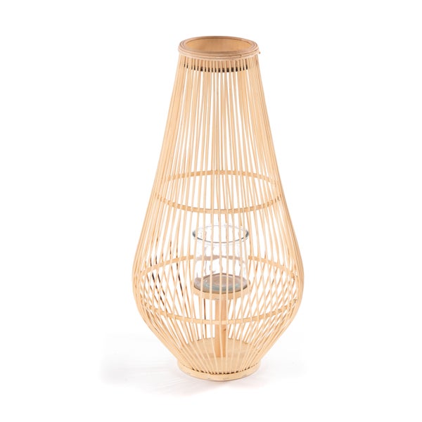 Laterne  FINN 70 Bambus, mit Windlicht-Glaseinsatz naturfarben