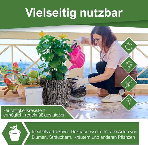 PROREGAL Blumentopf Holzoptik Ø 30cm Braun mit Holzoptik im rustikalen Design Holzbaumstamm Blumenkübel aus UV-resistenten Plastik