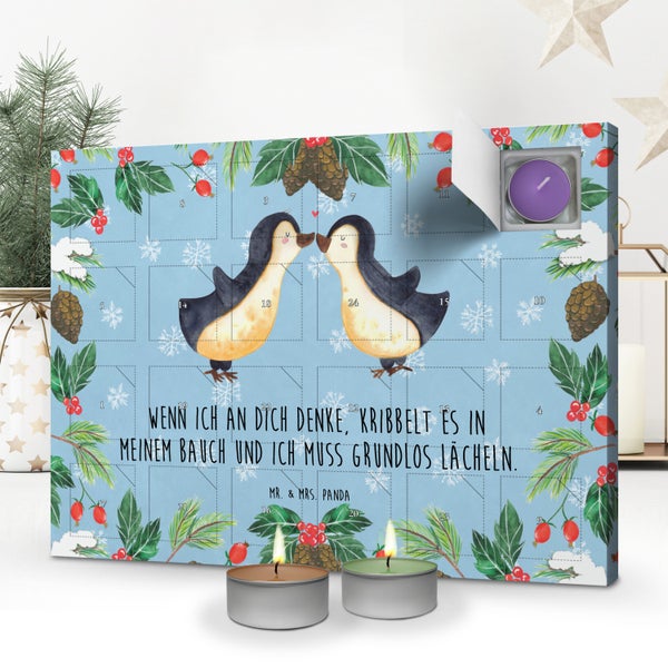 Mr. & Mrs. Panda Duftkerzen Adventskalender Pinguine Kuss - Blau Pastell