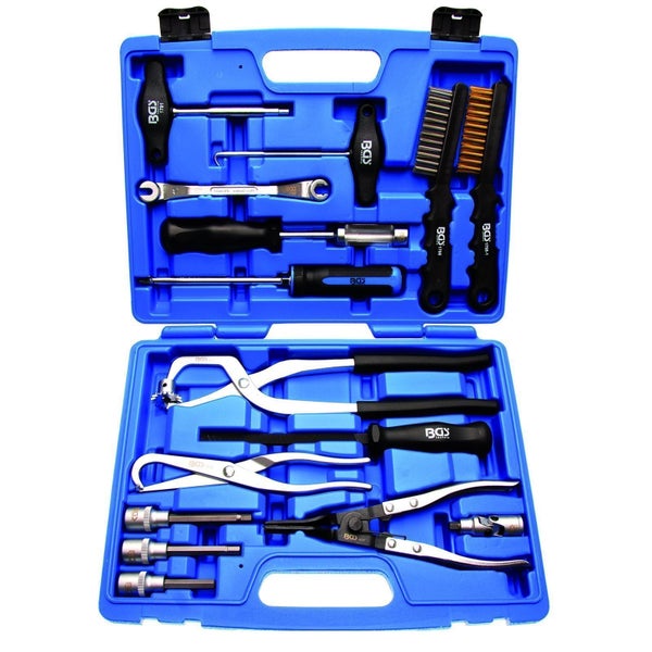 BGS Werkzeugsatz in blauem Koffer, bestehend aus Zangen, Schraubendrehern und Bürsten