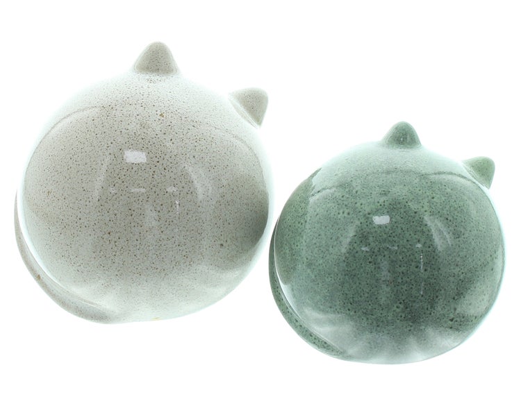 FRANK FLECHTWAREN|Dekofigur Kugel-Kätzchen, 2er Set, 10 x 10 x 9,5 cm, 12 x 12 x 12 cm, PORZELLAN