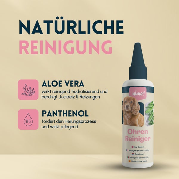 nimo® Ohrenreiniger • für Hunde, Katzen und Haustiere mit Aloe Vera und Panthenol