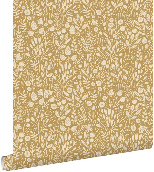 ESTAhome Tapete Blumen Ockergelb - 50 x 900 cm - 131252
