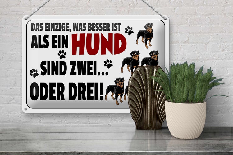 Blechschild Spruch 30x20cm Was besser ist als ein Hund zwei
