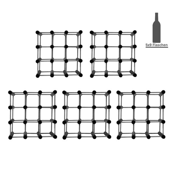 PROREGAL Modulares Weinregal Vinotega Mod HxBxT 36 x 36 x 24 cm 5 x  9 Flaschen Massives Kiefernholz Grau Geölt
