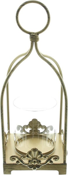 Dekoleidenschaft Windlicht Ornament aus Metall in gold in Antik Optik, 32 cm hoch, Kerzenhalter zum Aufängen oder Hinstellen, Hängewindlicht