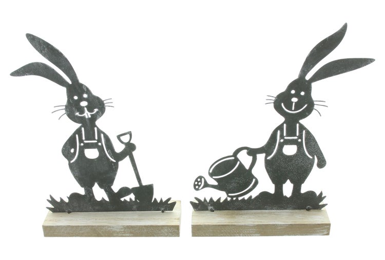 FRANK FLECHTWAREN | Hase Gartenarbeit, 2er Set, METALL, MDF, 14,5 x 5 x 21,5 cm, 18 x 5 x 22 cm