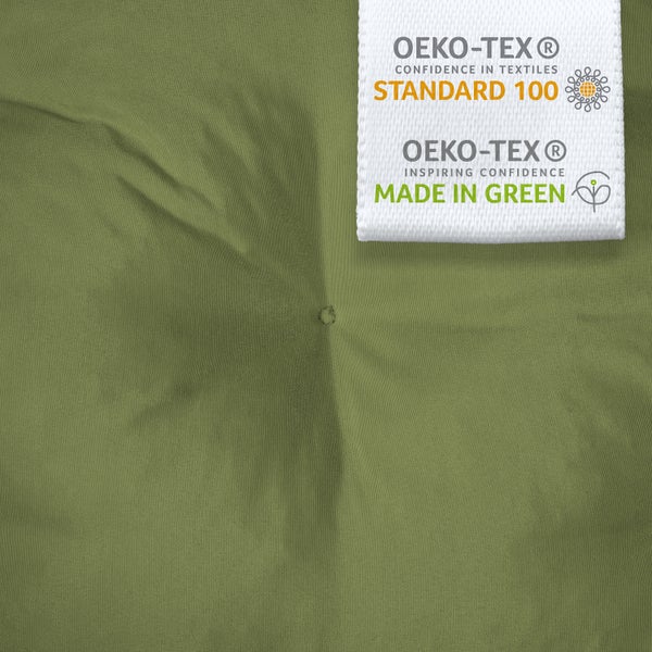 OEKO-TEX Standard 100 und Made in Green Zertifizierungen für schadstoffgeprüfte und nachhaltig produzierte Textilien.