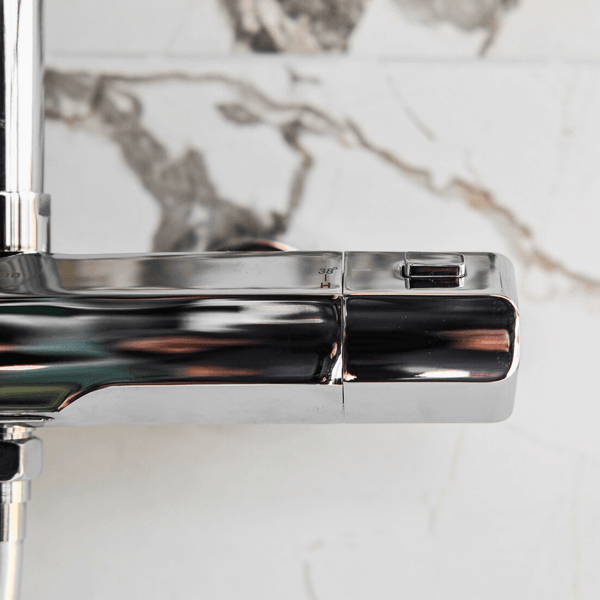 EcoRain Thermostatarmatur Glenn 15 CM Anschlussabstand - Messing & Keramikscheiben - Bad- & Duscharmatur - Universeller Anschluss - Korrosionsbeständig - Cooltouch - Chrom
