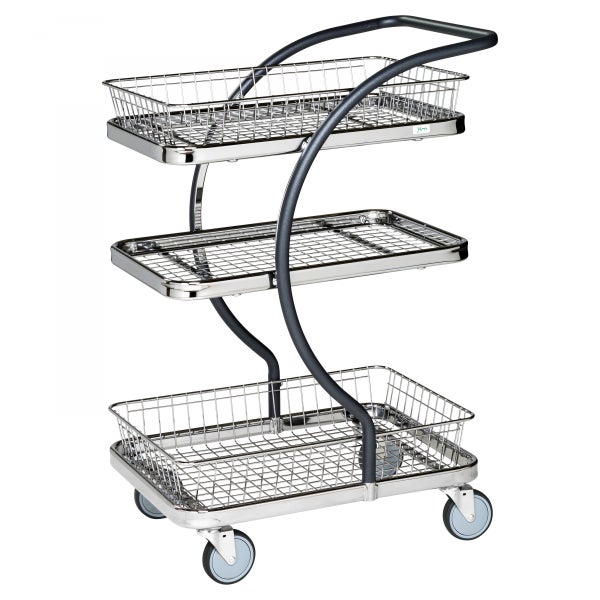 Kongamek C-Line Einkaufswagen in grau 595x360mm mit 3 Etagen, 2 Körben und Bremse