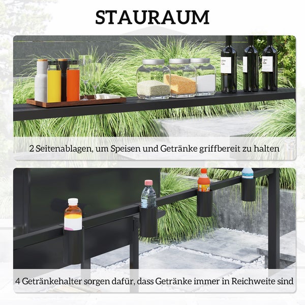 Outsunny Grillpavillon 250 x 160 x 250 cm wasserdicht Gartenpavillon mit Doppelschichtdach, Seitenregalen, Gartenlauben mit UV-Schutz, BBQ Pavillon, Gartenzelt Grillzelt für Garten Party BBQ, Schwarz