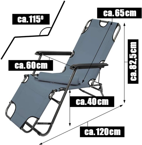 Campingstuhl Liegestuhl Freizeitliege Sonnenliege Strandliege Campingliege Klappliege Liege 153cm | Grau