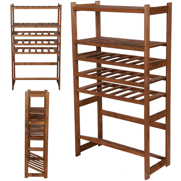 PROREGAL Getränkekisten- & Weinregal SPREEWALD HxBxT 124x70x33cm 18 Flaschen auf 3 Ebenen + 1 Ebene für Kisten + 2 Ablagen Massives Kiefernholz Braun geölt
