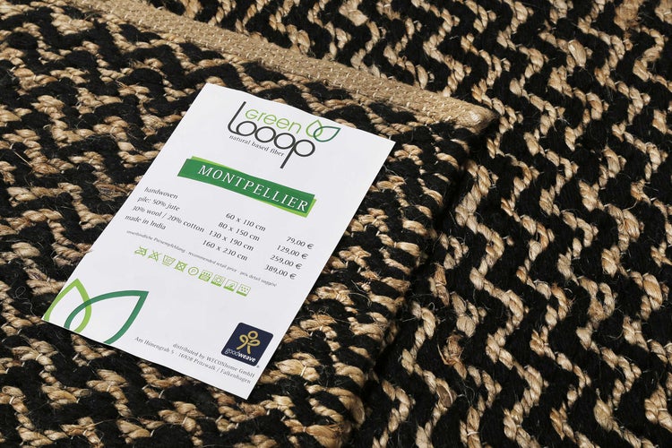 Kelim Teppich Schwarz Beige aus Naturfasern Montpellier Green Looop 130x190 cm