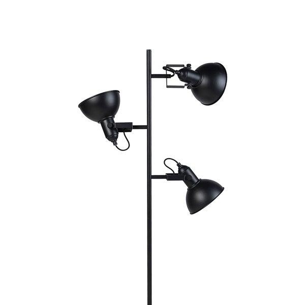 Schwarze Stehlampe mit drei Strahlern für Innenräume