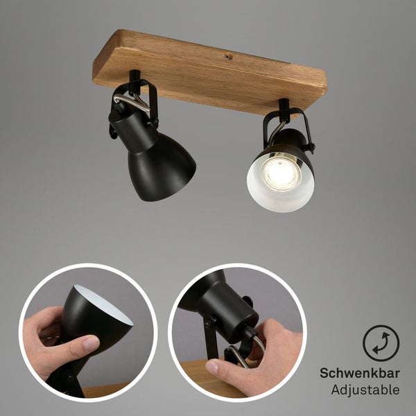 Deckenspot Retro dreh- & schwenkbar 2x GU10 35W Holz-Metall schwarz Briloner