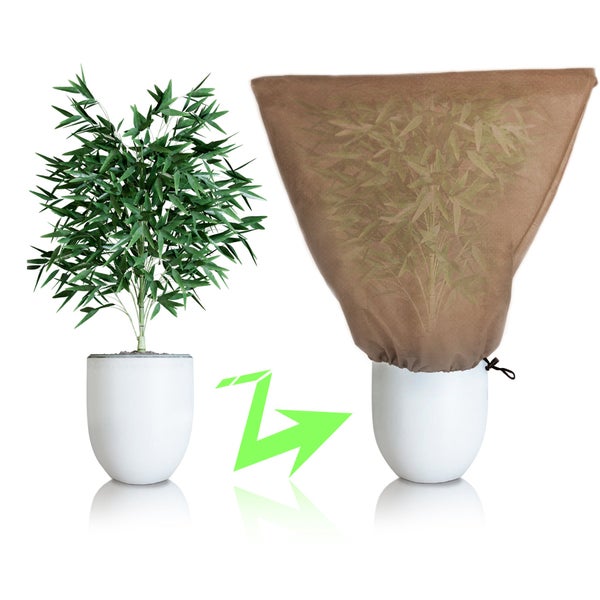 Winterschutzhaube für Pflanzen im Blumentopf, Vliesabdeckung mit Kordelzug zum Schutz von Kübelpflanzen vor Frost und Kälte.