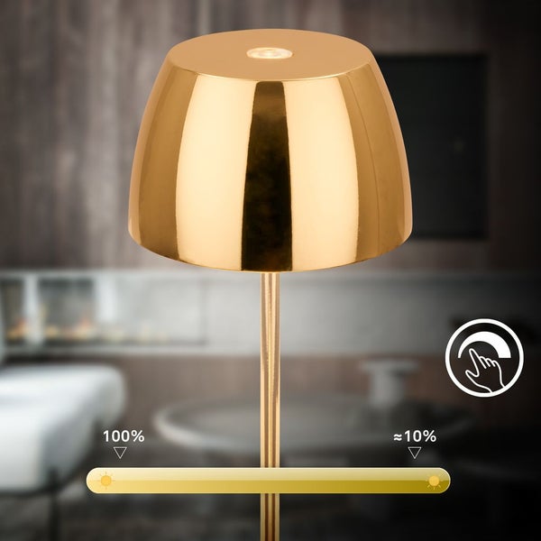 Briloner Serina Mini LED Tischlampe kabellos IP44, Dimmbar, Touch, Spritzwasserschutz, akku, gold, Ø8 x 20 cm