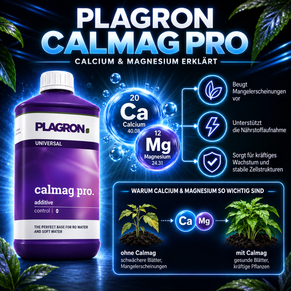Plagron Calmag Pro Düngerzusatz zur Calcium und Magnesium Versorgung für kräftiges Pflanzenwachstum und zur Vorbeugung von Mangelerscheinungen.