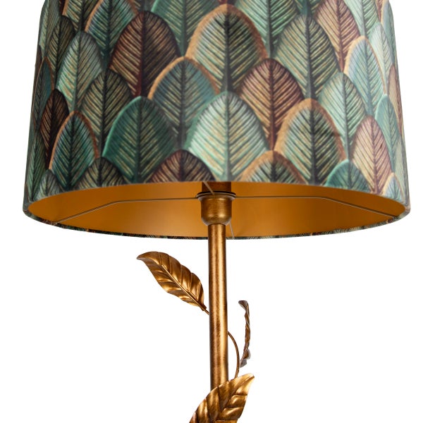 Tischlampe mit Blättermuster Lampenschirm und Lampenfuß in Blattoptik