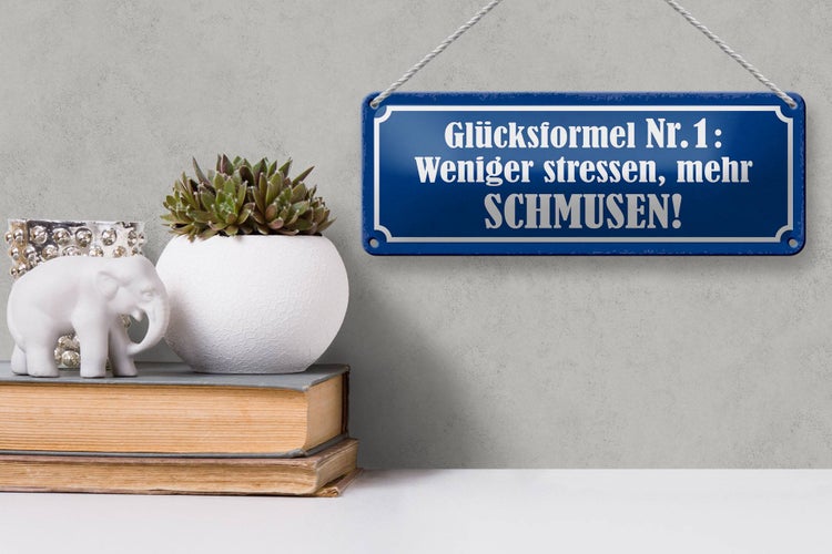 Blechschild Spruch 27x10cm weniger stressen mehr schmusen Dekoration
