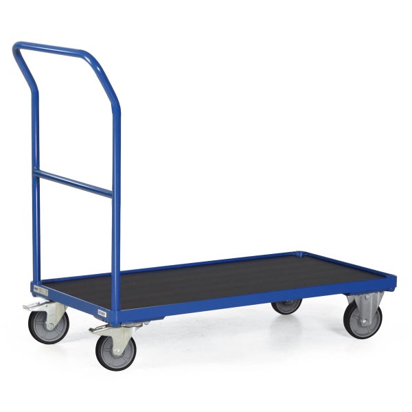 Blauer Plattformwagen mit Griff und Rollen
