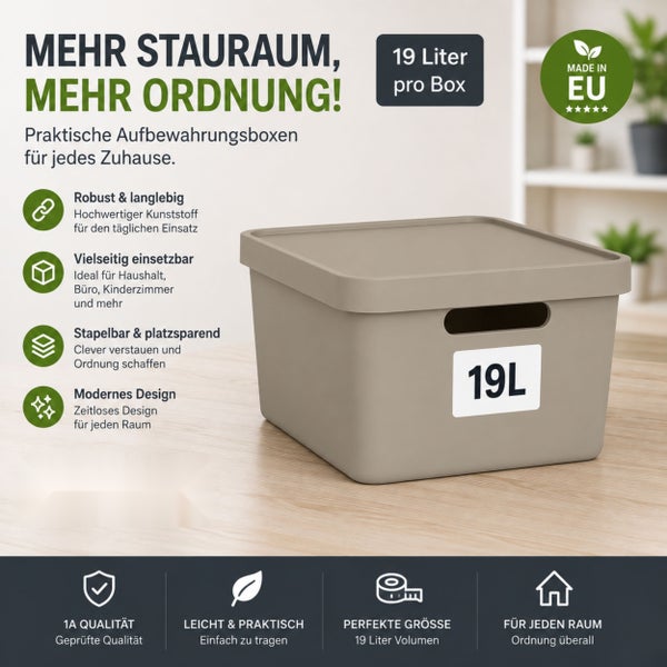 Plastard Aufbewahrungsbox mit Deckel 4er-Set 19 Liter in