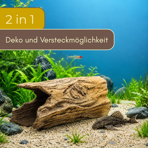 Aquarium-Dekoration hohler Baumstamm als Versteckmöglichkeit für Fische, 2 in 1 Funktion als Dekoration und Versteck.