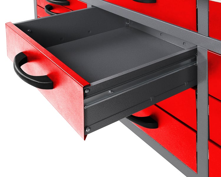 Ondis24 Werkstatt Set Konny 160 cm 2 Schränke LED rot, Werkstatteinrichtung, Werkbank