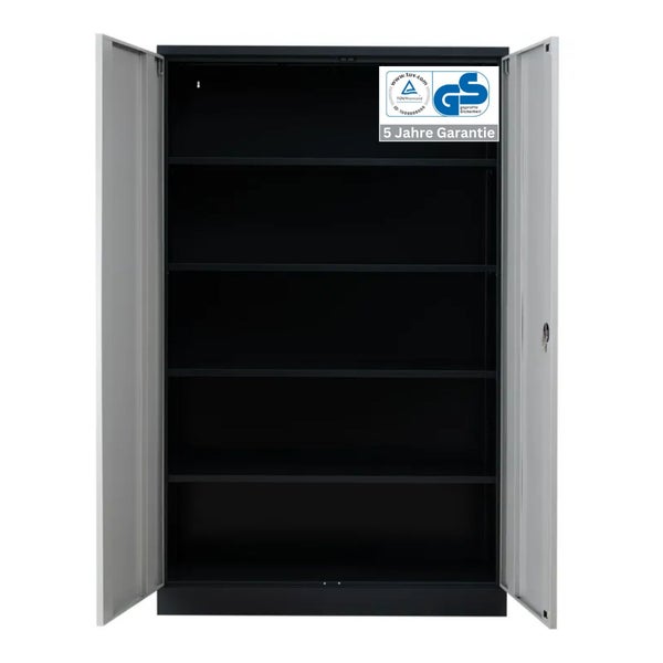PROREGAL Stahlschrank Bee 4 Fachböden HxBxT 195 x 92 x 50 cm Pulverbeschichtetes & Verstärktes Fachbodenmaterial Anthrazit & Grau
