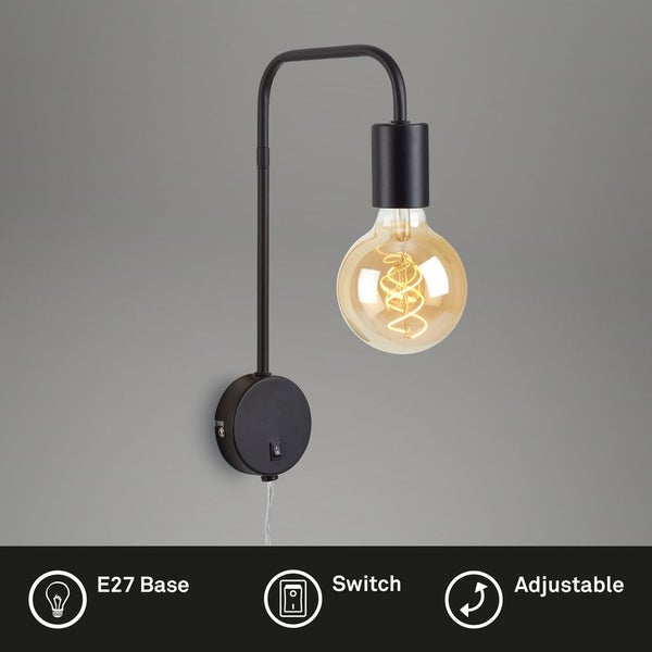 Bettleuchte Nachttischlampe Retro 1xE27 25 W schwarz matt Metall Briloner