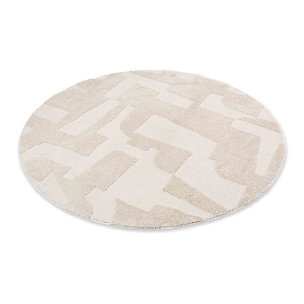 Runder Teppich in Beige mit geometrischem Relief-Muster