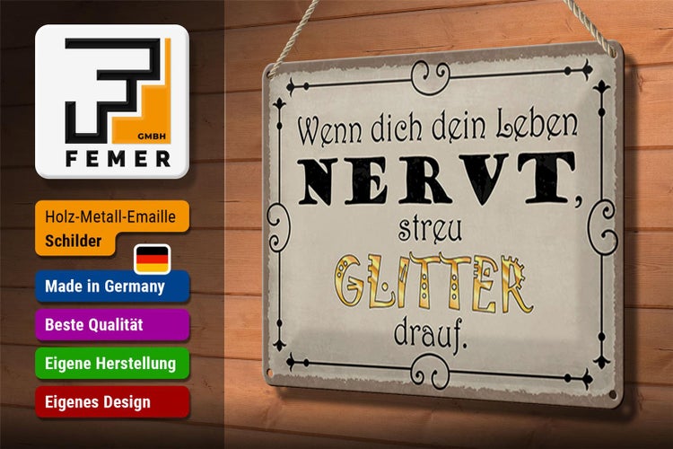 Blechschild Spruch 30x20cm wenn Leben nervt streu Glitter