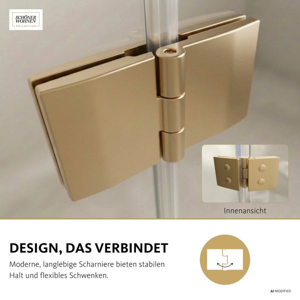 Duschscharnier aus der Schoener Wohnen Kollektion zur Montage an Glasduschen mit Innenansicht.