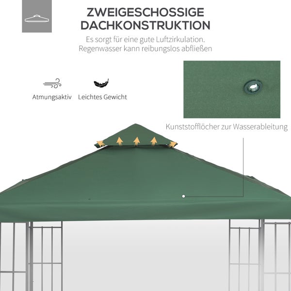 Outsunny Ersatzdach, Pavillondach für Metallpavillon, 3x3m, Polyester, Dunkelgrün
