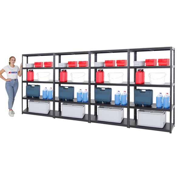 PROREGAL Mega Deal 4x Schwerlastregal Steel Eagle HxBxT 180 x 100 x 40 cm Fachlast 130 kg Schwarz