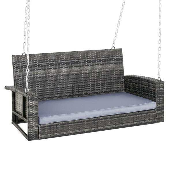 Outsunny Hollywoodschaukel, 2-Sitzer Rattan Gartenschaukel, mit Sitzkissen, PE Rattan, Metall, Polyester, 127 x 65 x 60 cm, Grau