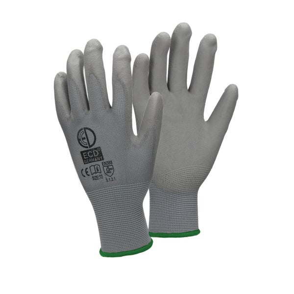 ECD Germany 12 Paar Arbeitshandschuhe mit PU-Beschichtung, Größe 11-XXL, Grau, atmungsaktiv, rutschfest, robust, Mechanikerhandschuhe Montagehandschuhe Schutzhandschuhe Gartenhandschuhe Handschuhe