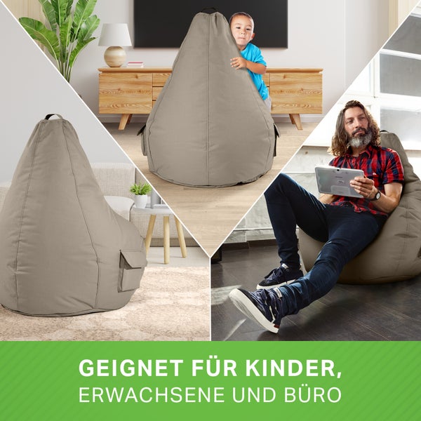 Green Bean Sitzsack mit Rückenlehne 80x70x90cm - Gaming Chair mit 230L Füllung Kuschelig Weich Waschbar - Bean Bag Bodenkissen Lounge Chair Sitzhocker Relax-Sessel Gamer Gamingstuhl Khaki