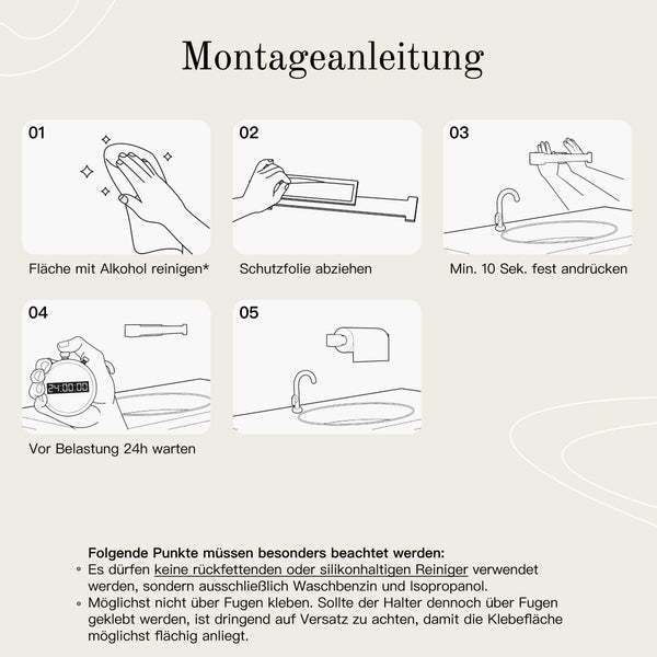 Designfabrik Hamburg Küchenrollenhalter ohne Bohren selbstklebend Schwarz Schwarz