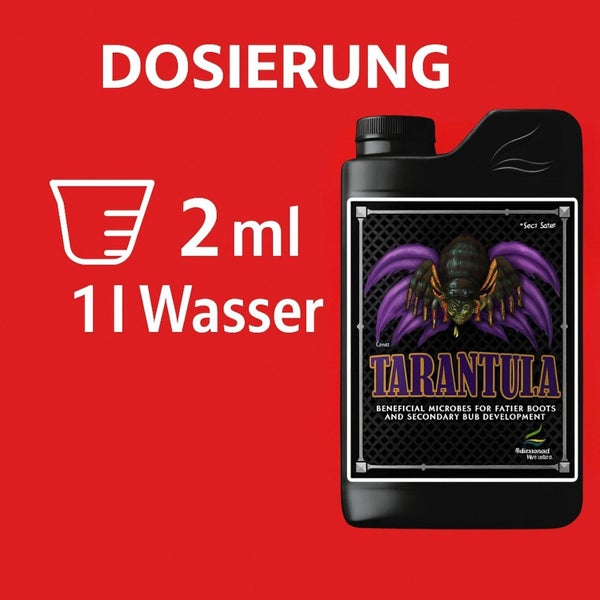 Dosierung für Tarantula: 2 Milliliter auf 1 Liter Wasser.