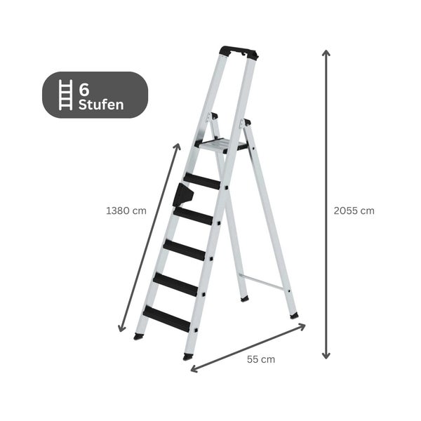 PROREGAL Stufen-Stehleiter Einseitig Begehbar mit Clip-Step Relax 6 Stufen