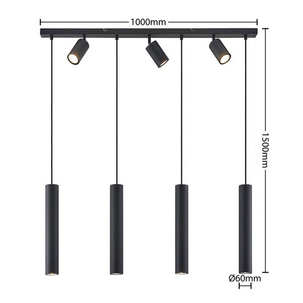 Schwarze Vierflammige Deckenleuchte mit Abmessungen