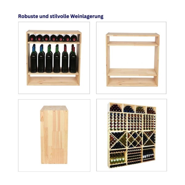PROREGAL Modulares Weinregal Vincellar Mod HxBxT 60 x 60 x 30 cm Standflaschen Modul Für 32 Flaschen Massives Kiefernholz Natur