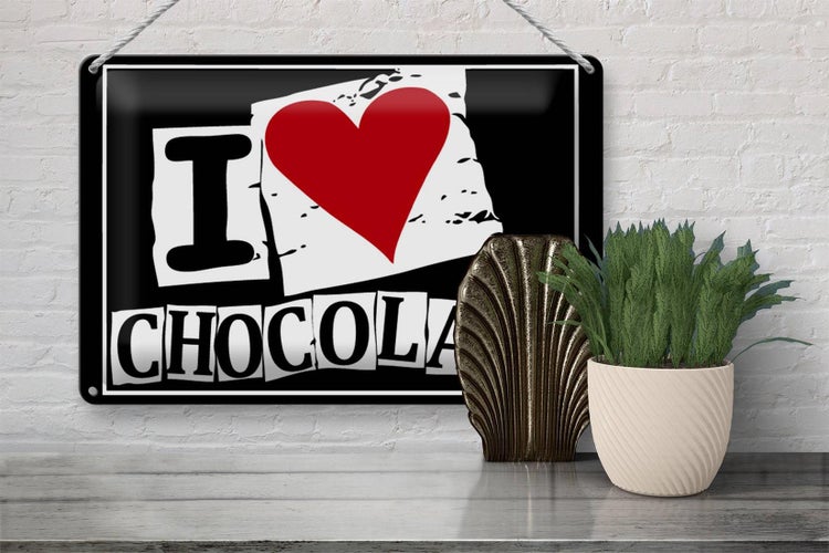 Blechschild Spruch 30x20cm I Love Chocolate (Herz)