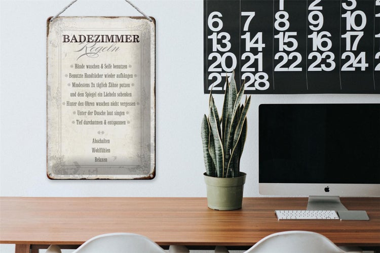 Blechschild Spruch 20x30cm Badezimmer Regeln Haus Schild